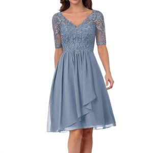 dusty-blue-mother-of-the-bride-dress-lace-bodice-v-neck-sheer-half-sleeves-chiffon-a-line-knee-length