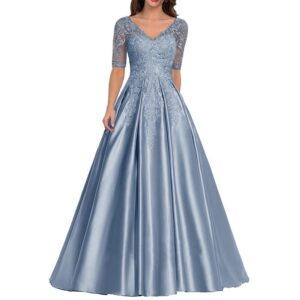 elegant-dusty-blue-lace-half-sleeve-evening-gown