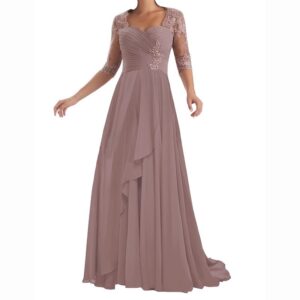lace-half-sleeves-dusty-rose-chiffon-mother-dress-pleated-bodice