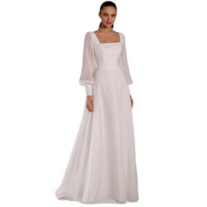 minimalist-a-line-wedding-dress-square-neckline-long-sleeves-flowy-skirt