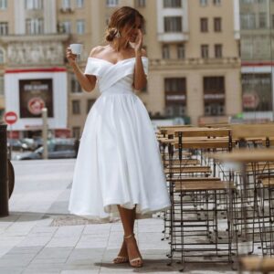 off-shoulder-satin-wedding-dress-tea-length-a-line-bridal-gown-cross-over-bodice