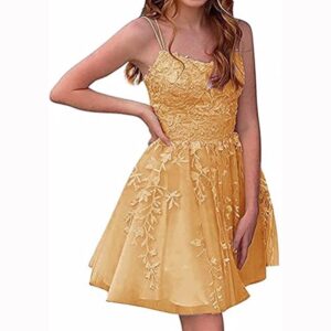 spaghetti-straps-lace-homecoming-dress-short-gold