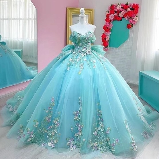 aqua-blue-ball-gown-prom-dress-floral-lace-appliques-oversized-back-bow-layered-tulle-skirt-chapel-train