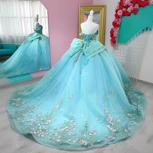 aqua-blue-ball-gown-prom-dress-lace-up-back-oversized-back-bow-floral-lace-appliques-layered-tulle-chapel-train