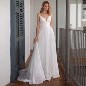 boho-chiffon-a-line-wedding-dress-spaghetti-straps-v-neck-ruched-bodice-flowing-bridal-gown-with-sweep-train