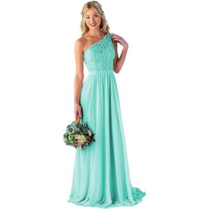mint-one-shoulder-lace-chiffon-bridesmaid-dress-floor-length-sweep-train-formal-gown-front-view