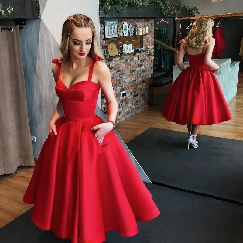 red-tea-length-satin-a-line-prom-dress-tie-shoulder-sweetheart-neck-pockets-midi-formal-dress
