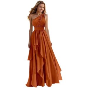 rust-one-shoulder-chiffon-bridesmaid-dress-flowy-ruffle-skirt-floor-length-formal-gown