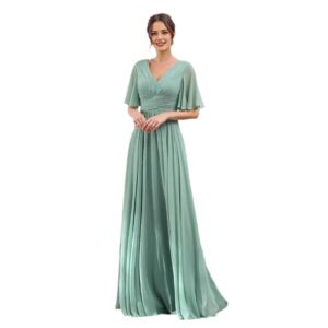 sage-green-chiffon-v-neck-a-line-bridesmaid-dress-with-flutter-sleeves-front-view