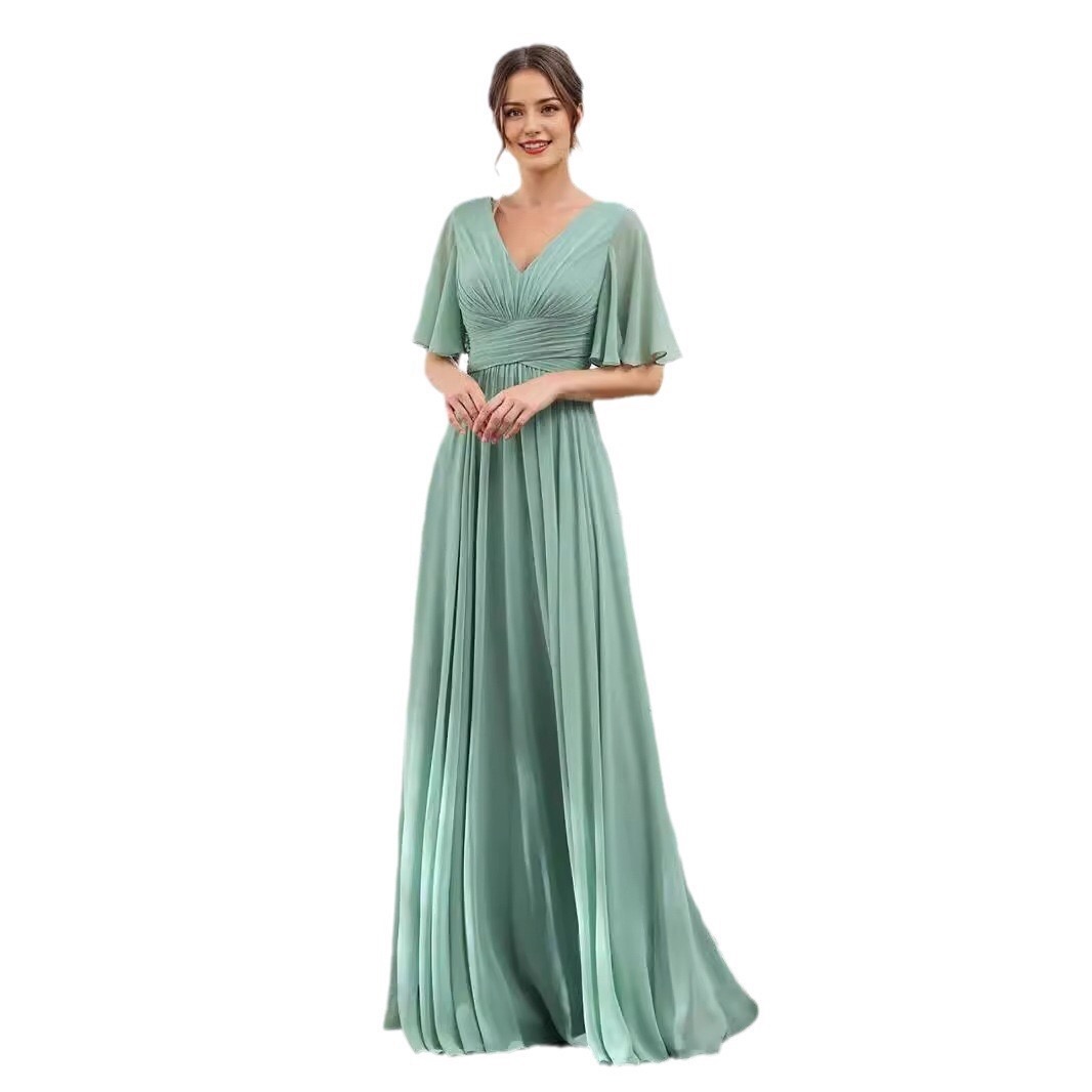 sage-green-chiffon-v-neck-a-line-bridesmaid-dress-with-flutter-sleeves-front-view