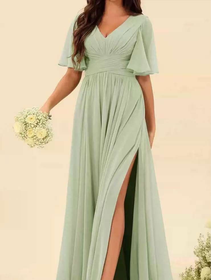 sage-green-pleated-v-neck-chiffon-bridesmaid-dress-bodice-detail-with-flutter-sleeves