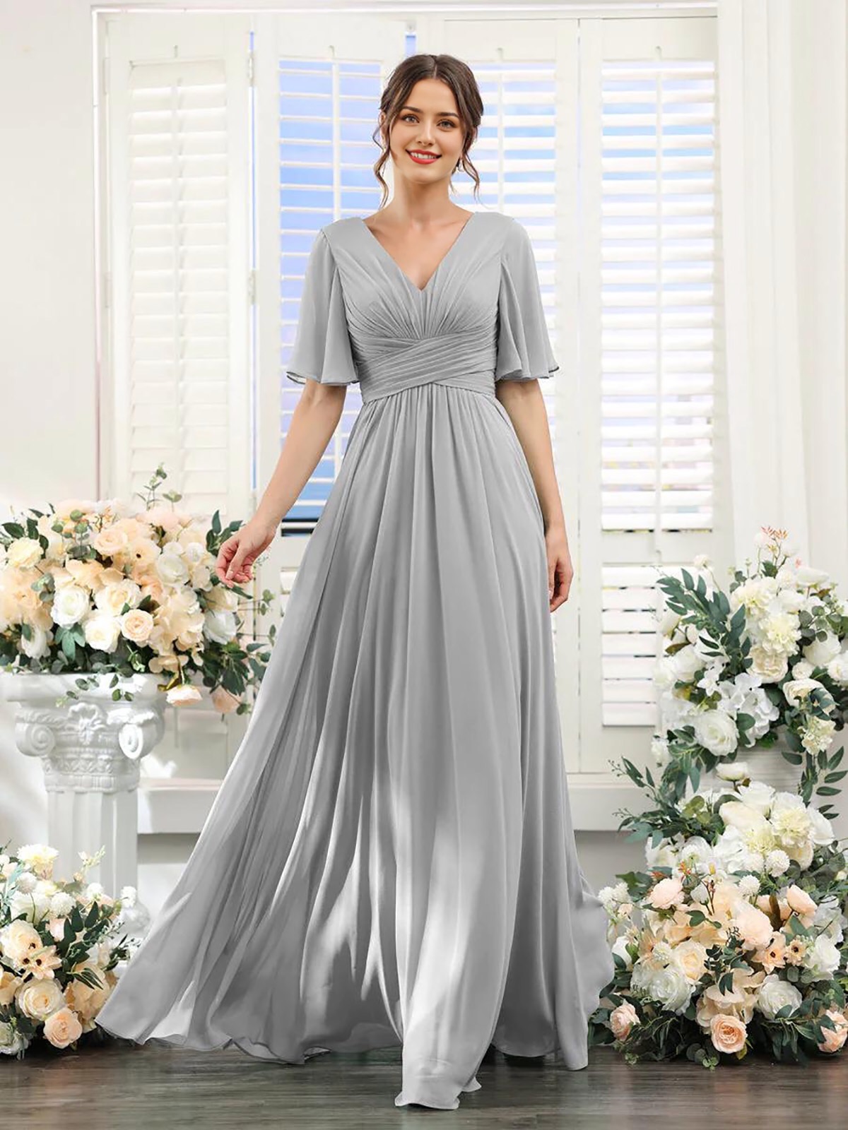silver-chiffon-v-neck-floor-length-a-line-bridesmaid-dress-front-view